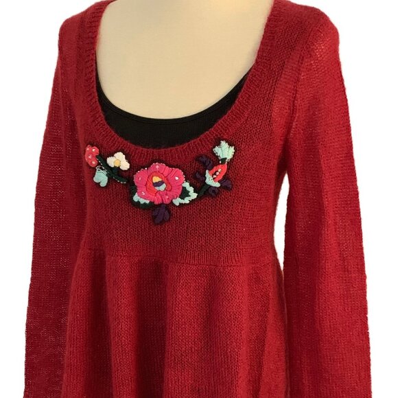 Vintage Sweaters - Moda International Scoop Neck Embroidered Sweater
